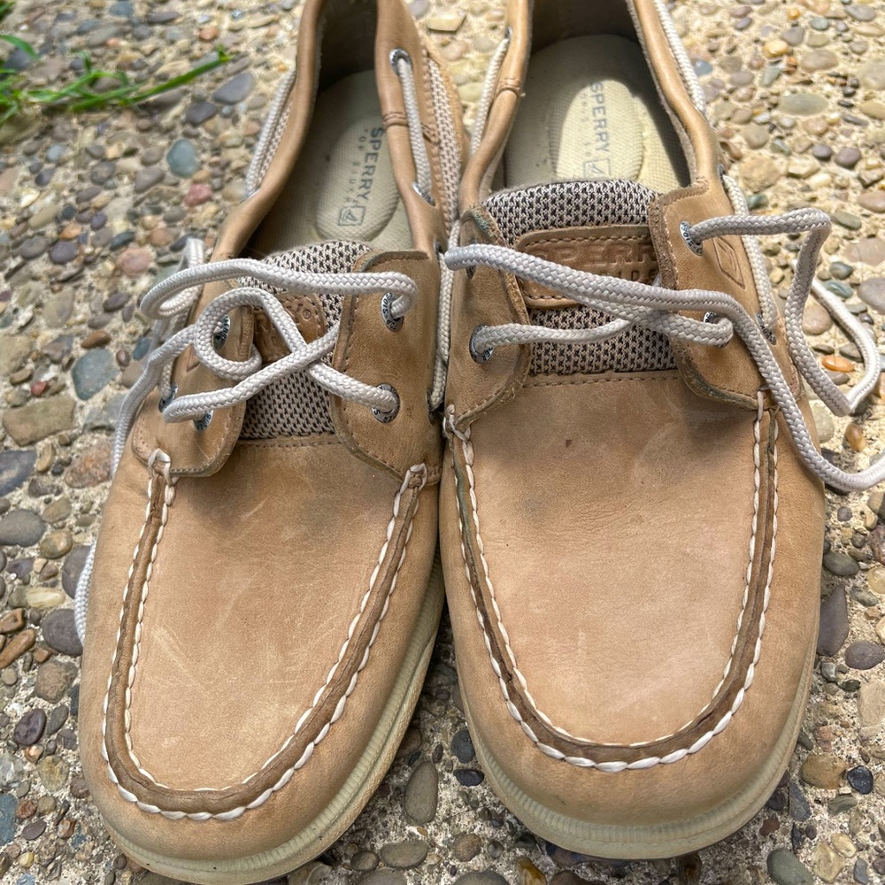 - Sperry Top-Slider Tan Brown Leather Boat Shoes Women's 7.5